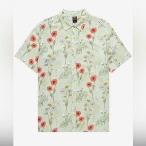 Disney Men's Short-Sleeve Button-Down Shirt in Mint with Coral Floral Print